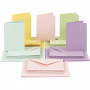 Kartki i koperty, rozmiar kartki 10,5x15 cm, rozmiar koperty 11,5x16,5 cm, kolory pastelowe, 50 zestawów