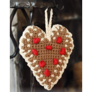 Gingerbread Heart by DROPS Design - Zawieszka Świąteczna-Piernikowe Serce Wzór na Szydełko 13x11 cm - 2 szt.