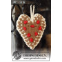 Gingerbread Heart by DROPS Design - Zawieszka Świąteczna-Piernikowe Serce Wzór na Szydełko 13x11 cm - 2 szt.